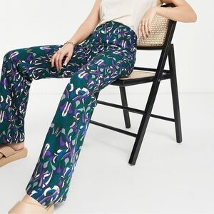 Mango Green and Purple Floral Straight Leg Pants
